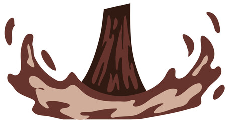 liquid chocolate splashing on white background. wavy choco splash. chocolate milkshake cartoon style.