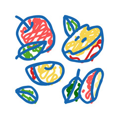 slice apple cut fruit leaf icon doodle illustration