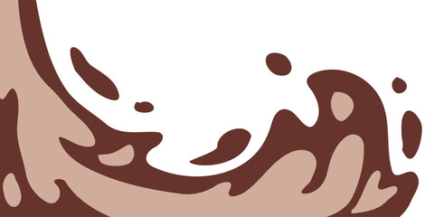liquid chocolate splashing on white background. wavy choco splash. chocolate milkshake cartoon style.