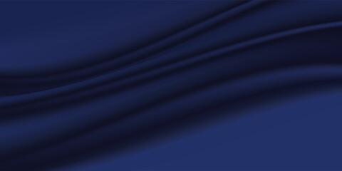 Navy blue silk satin. Silky shiny fabric. Dark luxury background with space for design. Banner. Wide. Long. Panoramic. Template. Empty. Flat lay, top view table. Beautiful.Elegant.Birthday,Christmas.