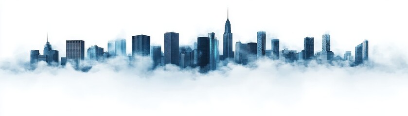 Fototapeta premium A stunning skyline view peeking through the clouds, showcasing modern architecture.