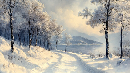 Obraz premium trees in the woods with white snow