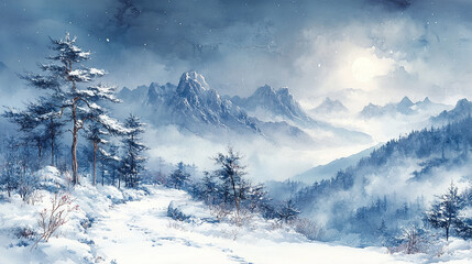 Obraz premium trees in the woods with white snow