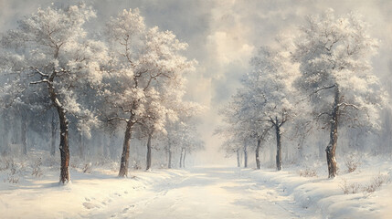 Obraz premium trees in the woods with white snow