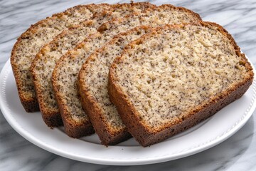 Slices of Poppy Seed Banana Bread on White Plate