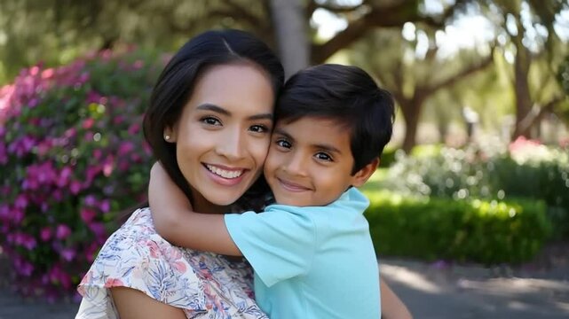 FD 055 - Smiling Mother Holding Son in Flower Garden