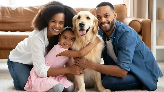 FD 060 - Family with Dog Posing Happily Indoors on Sofa