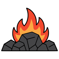 burning coal heat warm fuel flat color vector illustration template design