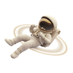 A Cartoon Astronaut Floating Near Saturn's Rings Isolated on Transparent Background