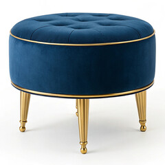 Velvet ottoman with gold legs on white background