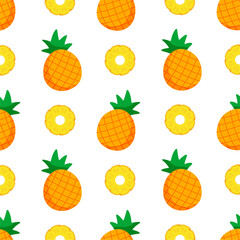 Pineapple seamless pattern, tropical ripe fruit.