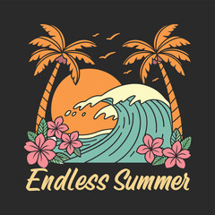 Summer T shirt design Endless Summer Vibes Retro Beach Scene