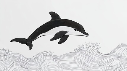 Obraz premium Dolphin leaping over stylized water waves