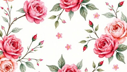 Delicate watercolor roses, swirling vines, seamless repeat , seamless background, textile