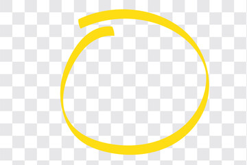 Yellow circle pen draw. Highlight hand drawn yellow circle isolated on white background. Handwritten yellow circle for marker, pen, pencil, logo and text check.