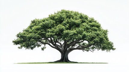 Wide-trunked tree with thick sprawling branches on white background.