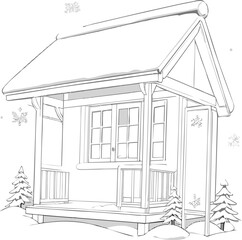 Cozy Cabin Line Art: Winter Wonderland Cottage Illustration