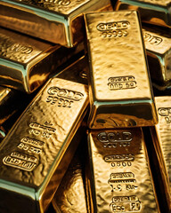Shiny gold bars stacked neatly, symbolizing wealth and financial security.