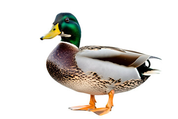 Obraz premium Side view of a Mallard Duck standing, Anas platyrhynchos, isolated on white. Ai Generated Images