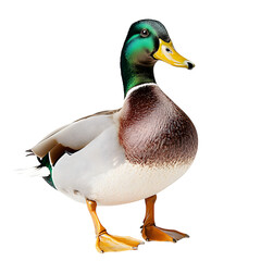 Obraz premium Side view of a Mallard Duck standing, Anas platyrhynchos, isolated on white. Ai Generated Images