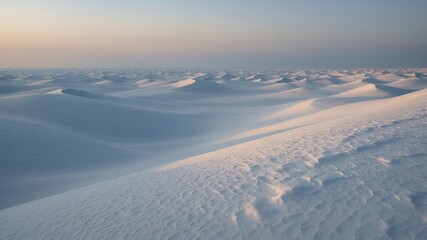 Serene White Sand Dunes Landscape at Sunrise Expansive Desert Panorama