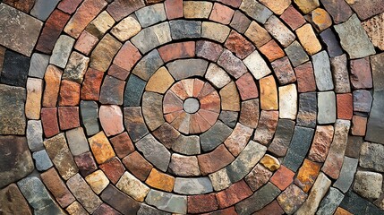 Circular stone mosaic pattern Radial cobblestone