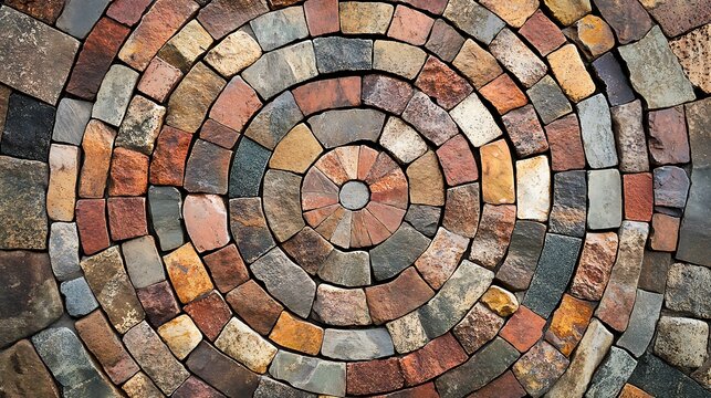 Circular stone mosaic pattern Radial cobblestone