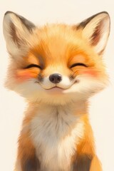 Obraz premium Adorable, smiling fox cub portrait, close-up with soft, gentle features