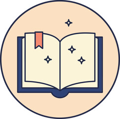Open book vector illustration with bookmark and magical sparkles in beige background design