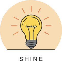 Fototapeta premium Light bulb icon shining with glowing filament and rays in round background vector illustration design 