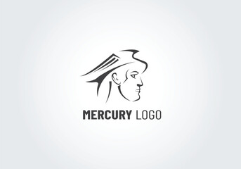 mercury profile logo with minimalist roman god illustration
