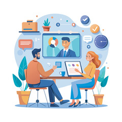 Fototapeta premium Freelancer Working from Home – Casual Workspace Flat Vector Illustration