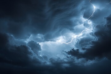 Lightning Strikes Dark Storm Clouds, A Dramatic Nature Scene