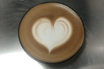Latte Art Heart Design In Coffee Cup Close Up Shot Beverage Presentation Of Espresso Drink With Frothy Milk Beautifully Crafted For Cafe Menu