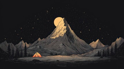 Mountain camping night sky illustration