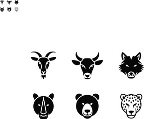 Obraz premium Wild Animal Head Icon Set. Vector Silhouettes.