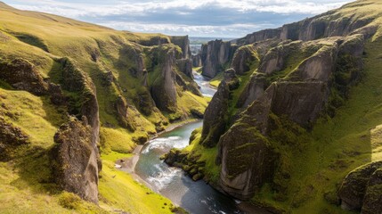 a river flowing through a deep canyon.
