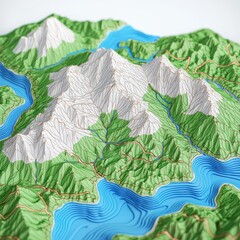 Detailed Topographic Map Representation of Mountain Landscape Scene