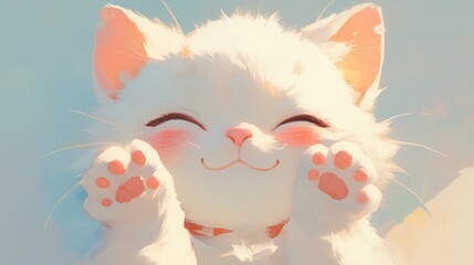 Obraz premium Adorable white kitten with rosy cheeks against a soft, bright backdrop