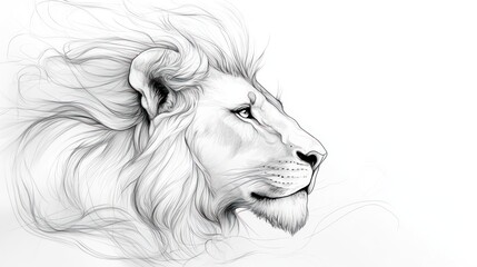 Profile drawing of a lion head, detailed line art, majestic animal