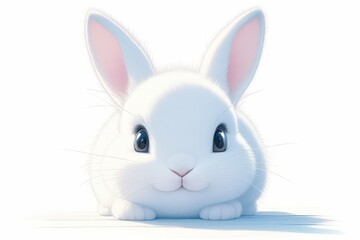 Fototapeta premium Adorable white rabbit with floppy ears sits cutely against clean background