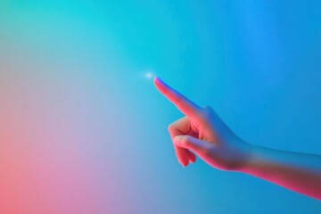 Touch a Screen with Hand on Neon Background for Future Innovation theme