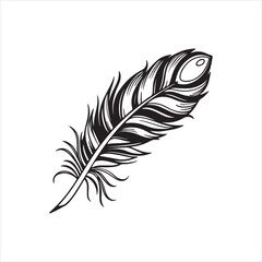 Fluffy Feather Silhouette Clipart | Soft Feather Outline on White Background