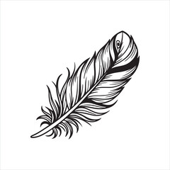 Fluffy Feather Silhouette Clipart | Soft Feather Outline on White Background