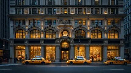 Acrylic prints Fifth Avenue shopping street with luxury stores and yellow taxis