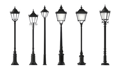 Vintage Old Street Lamp Isolated on White Background for Architectural and Urban Design