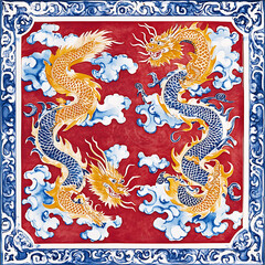 Fototapeta premium Seamless patterns of Chinese and Japanese traditional tile designs with elegant illustrations