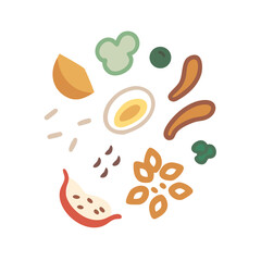 Flat Vector Illustration Of Food Ingredients On Black Background Graphic Design