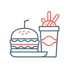 Minimalist Illustration Of Burger And Drink On A Black Background