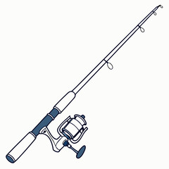 Fishing Rod And Reel Outline Illustration Isolated On White Background